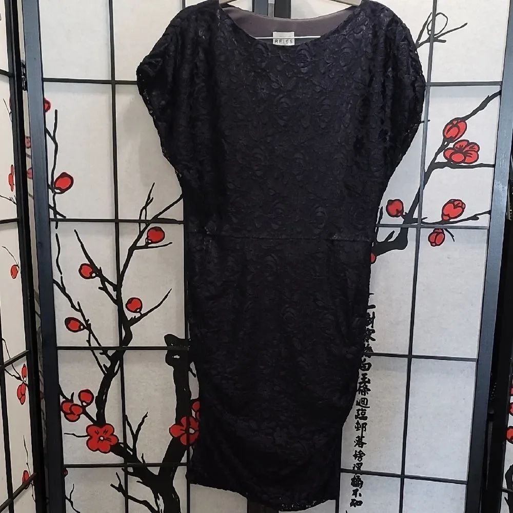 Reiss Black Floral Lace Long Sleeve Dress